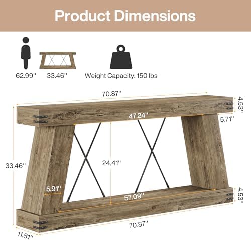 Tribesigns 70.87" Farmhouse Console Table with Storage (Light Brown Oak)