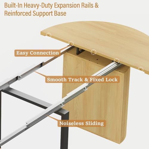weselon 42"-120" Extendable Dining Table for 4-14, Expandable Oval Dining Room Table with Fluted Pedestal Base & Reinforced Metal Support Leg, Extra Large Modern Kitchen Table (Natural)