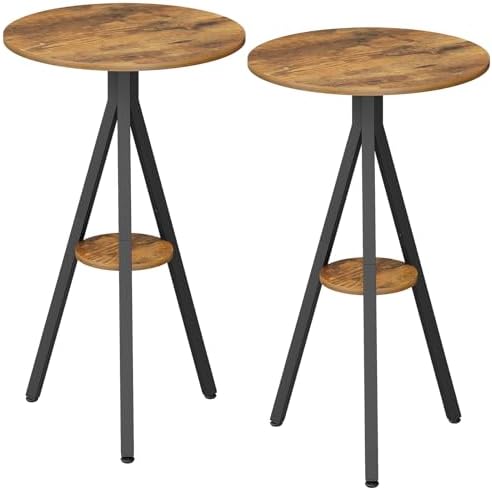 YATINEY Bar Table Set of 2, 2-Tier Round Pub Table, Counter Height Cocktail Table for Small Spaces, Dining Room, Cafe, Pub, Rustic Brown and Black BT12L2BR