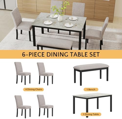 Zevemomo 6-Piece Wood Dining Table Set with Extra-Thick Cushions, Black