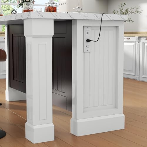 Gyfimoie 71" Large Imitation Marble Bar Table with Roman Column,36" Tall Island Table with Charging Station,Mordern Kitchen Island,Home Bar Unit for Home Kitchen, Living Room, Balcony, Basement