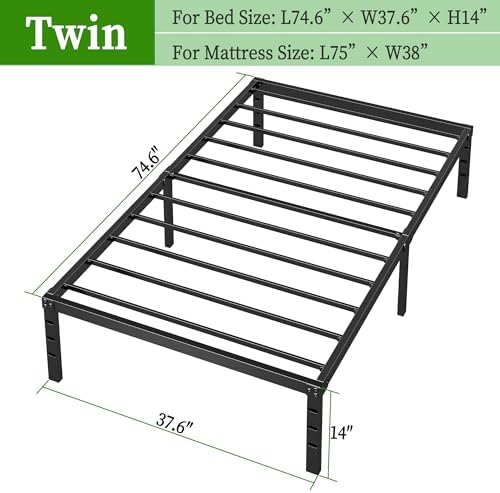 Metal Platform Bed Frame Twin Size, 14 Inch Height with Heavy Duty Steel Support, No Box Spring Needed, Easy Assembly and Underbed Storage,Black