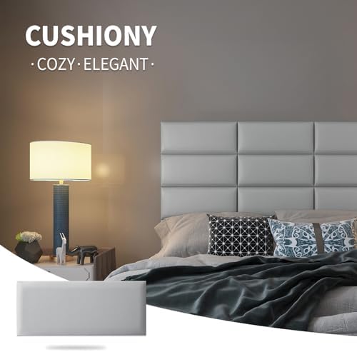 Art3d 9-Pack Peel and Stick Upholstered Headboard, 9.84 x 23.62 in, Grey