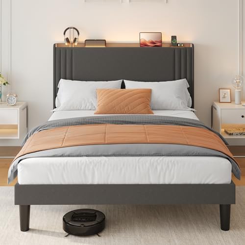 Gizoon Queen Bed Frame with Charging Station and LED Lights