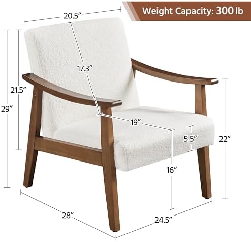 Yaheetech Accent Chairs Set of 2, Mid-Century Boucle Fabric Armchair, Ivory