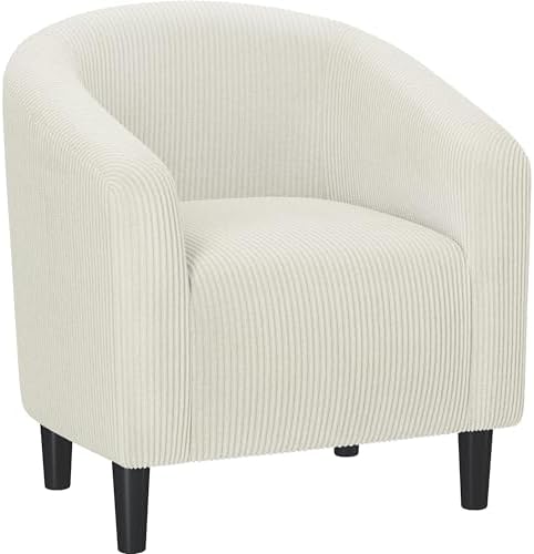 Yaheetech Small 25.5in Wide Corduroy Barrel Accent Chair for Bedroom, Beige