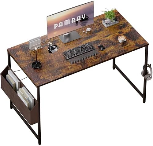 Pamray 47 Inch Computer Desk for Small Spaces with Storage Bag, Home Office Work Desk with Headphone Hook, Small Office Desk Study Writing Table