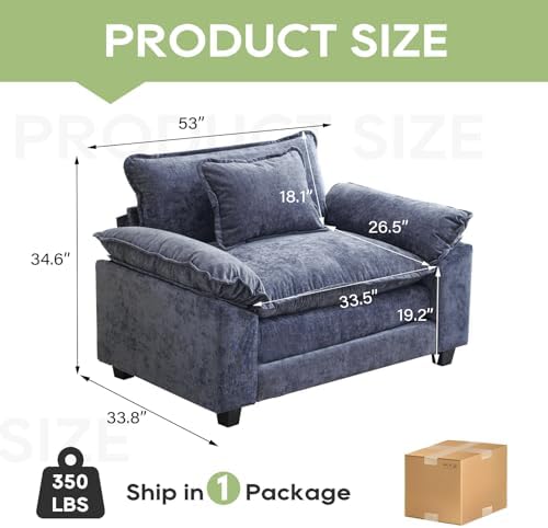 Oprisen 53" Modular Sectional Sofa, Comfy Single Sofa Deep Cloud Couch