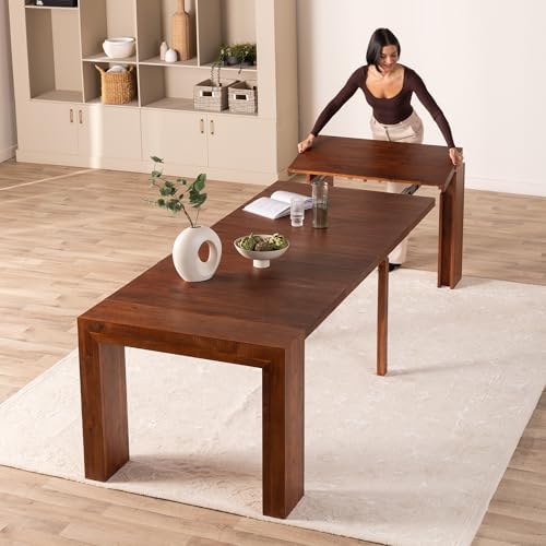 Transformer Table Solid Wood Extendable Dining Table, Red Oak
