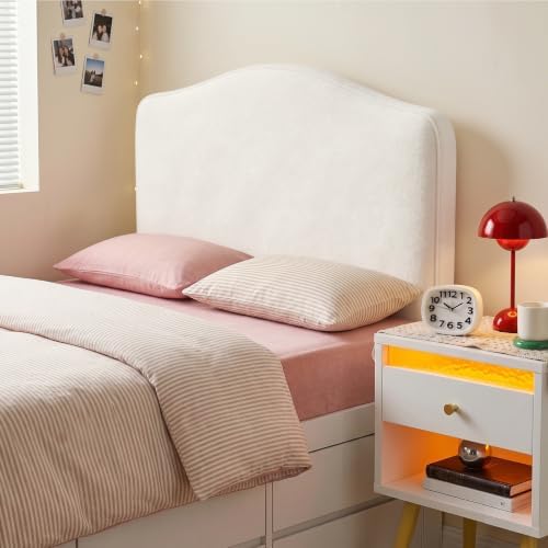 Pinmoco Twin Upholstered Headboard, Height Adjustable Velvet, Ivory