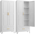 SteeLoong 75" Metal Storage Cabinet with Doors and 3 Adjustable Shelves | Kitchen Pantry Cabinet with Drawer,White Kitchen Cabinet with 2 Gold Handles,Food Cupboard for Livingroom,Pantry, Bathroom