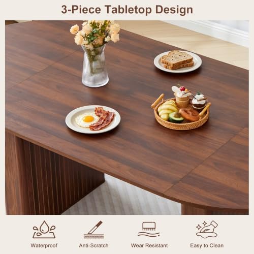 78.7" Oval Dining Table for 6–8, Fluted Pedestal Kitchen Table, Walnut