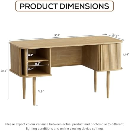 Furniway 55" Modern Writing Desk, Wood Home Office Desk, Natural