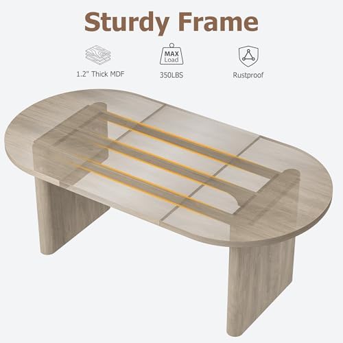 GarveeHome 70.87" Long Oval Dining Table with Wooden Base for 6-8 People