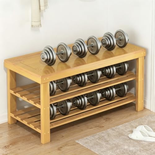 Bamboo Shoe Rack Bench 3-Tier Shoe Storage Organizer Entryway Bench for Entryway Bathroom Bedroom，Natural