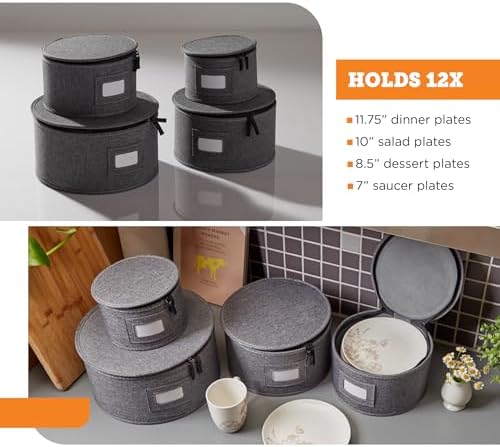 storageLAB 4-Piece China Plate Storage Set | Hard Shell Dividers | Gray