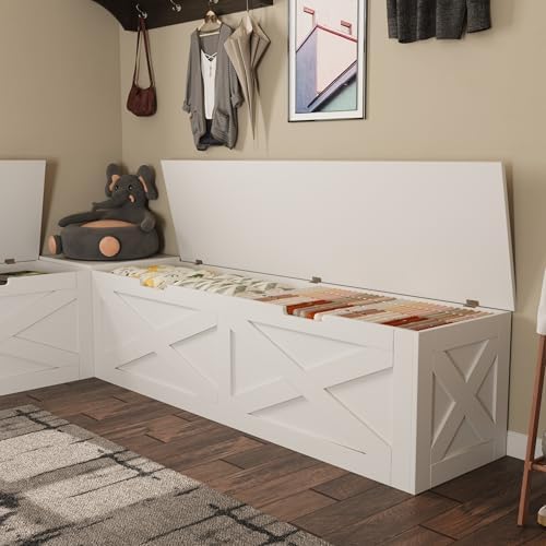 Bobve L-Shape Storage Bench with Cushion, Backless Corner Dining Bench, Kitchen Dining Nook Bench with Hidden Storage for Dining Room, Kitchen, Entryway (White+Grey)