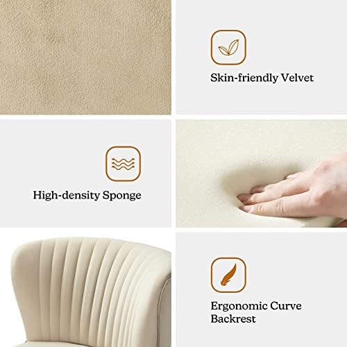 HULALA HOME Velvet Accent Chair, Modern Upholstered Cute Side Chair with Gold Metal Legs, Armless Wingback Slipper Chair Comfy Living Room Chair for Bedroom Guest Room Vanity,TAN