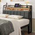 Queen Headboard Only with Storage, Charging Station, Black&Brown