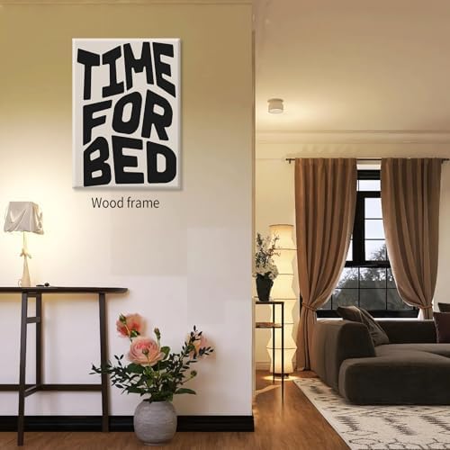 Black And White Time For Bed Poster Funny Quotes Wall Art 12x16 inch Framed Trendy Modern Minimalist Canvas Prints for Living Room Bedroom Wall Decor