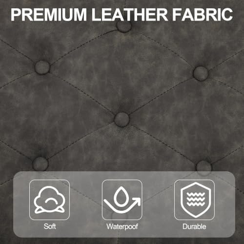 43.5" Padded Button Tufted Faux Leather End of Bed Bench, Charcoal Gray