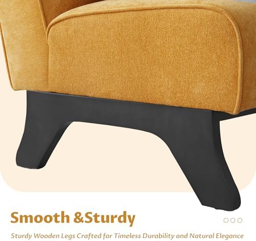 Upholstered Armless Accent Chair Set of 4,Modern Comfy Living Room Chairs with Wooden Legs& Pillows,Lounge Sofa Side Chair for Bedroom Farmhouse Reading (4 PCS, Yellow)