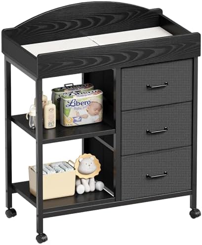 Yetom Changing Table, 3 Drawers&2 Shelves, Changing Table Dresser, Black