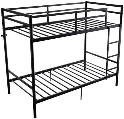 Bellemave Twin Over Twin Bunk Beds, Metal Bunk Bed Frame with Ladder and Full-Length Guardrail for Kids, Adults, Black