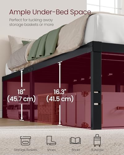VASAGLE Queen Metal Bed Frame, 18 Inches Tall, 1100 lb Weight Capacity