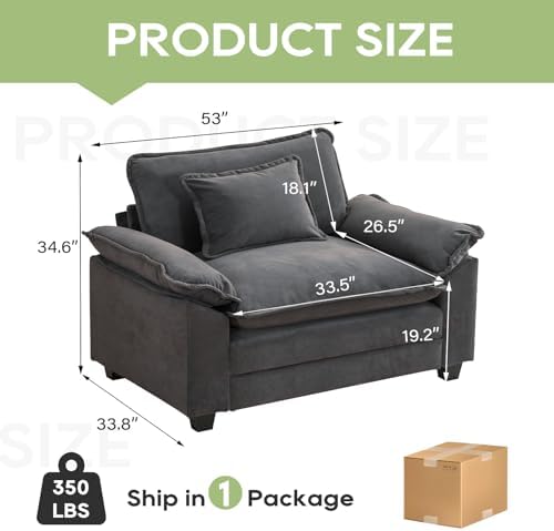 Oprisen 53" Modular Sectional Sofa, Comfy Single Sofa Deep Cloud Couch