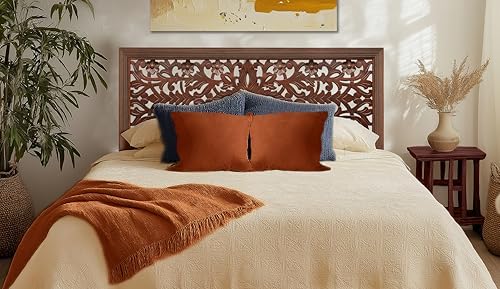 COTTON CRAFT Solid Wood Sturdy Queen Headboard - Rustic Antique Brown