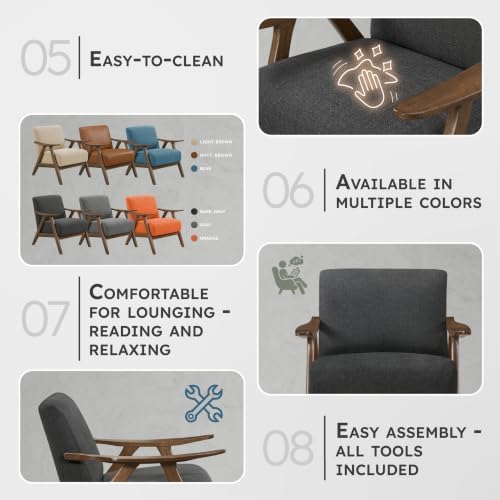 Lexicon Mid Century Modern Accent Chair with Walnut Wood Frame, Dark Grey