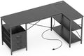 Huuger L Shaped Office Desk with Power Outlets & 3 Drawers
