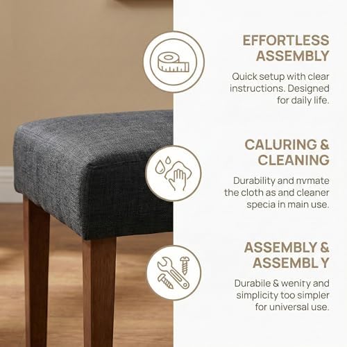 HNY Farmhouse Upholstered Dining Bench Seat, 45" Linen Entryway Bench with Natural Wood Legs, Mid Century Modern End of Bed Bench for Kitchen Bedroom Living Room Hallway, for 2-3 Person, Charcoal