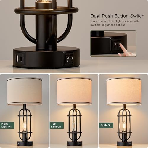 Reaketon 22.3” Farmhouse Table Lamps for Living Room Set of 2, Black