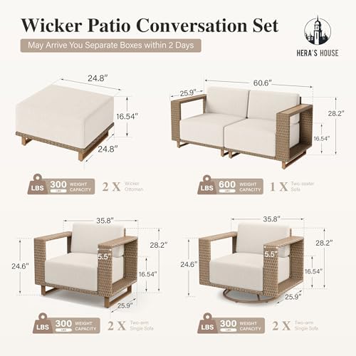 HERA'S HOUSE 8-Piece Patio Furniture Set with 10" Thick Cushions, Beige