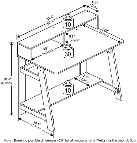 Furinno Simplistic 32" Wide Desk, Gaming Desk with Shelf, Amber Pine