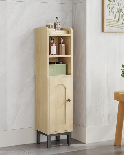 Hzuaneri Bathroom Storage Cabinet, Small Corner Floor Cabinet | Narrow Toilet Paper Holder, Bathroom Organizer with Adjustable Shelf, 2 Doors, for Small Spaces, Yellow BC08202B