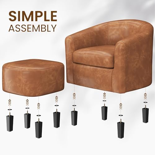 Yaheetech Accent Chairs with Ottoman Set of 2, Faux Leather, Brown