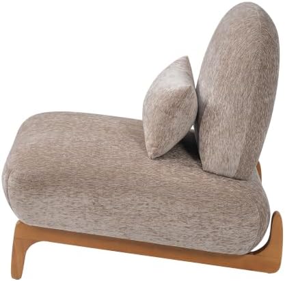Merax Linen Accent Chair with Curved Wood Base and Lumbar Pillow, Espresso