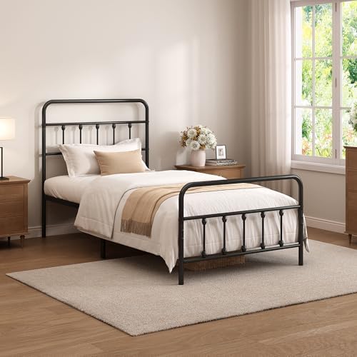 Twin Size Metal Bed Frame with Headboard and Footboard,Black