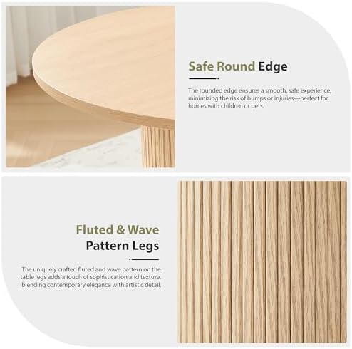 31.5" Round Dining Table for 2-4, Modern Farmhouse Kitchen Table with 2-Tier Storage Shelf, Small Wooden Circle Dining Tables with Fluted Base for Home Dining Room Living Room (Natural)