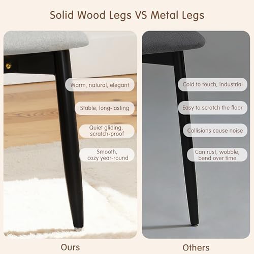 CHUN YI Dining Chairs Set of 6, Upholstered Solid Wood Dining Room Chairs, Mid Century Modern Fabric Kitchen Chairs with Ergonomic Curved Back, Gray (Only Chairs)