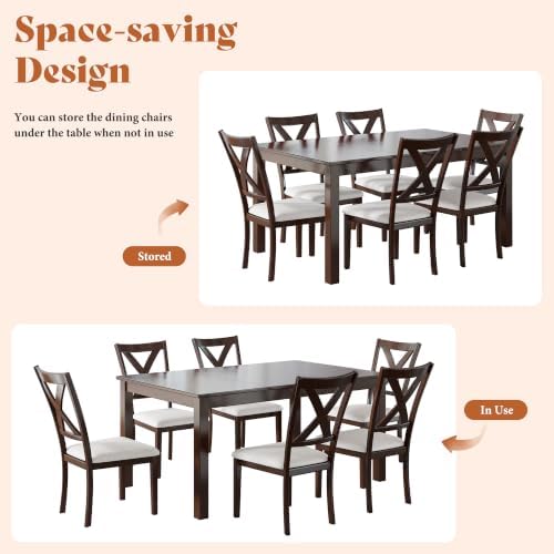 AMERLIFE 7-Piece Farmhouse Dining Table Set for 6, 60'' Table and 6 Chairs