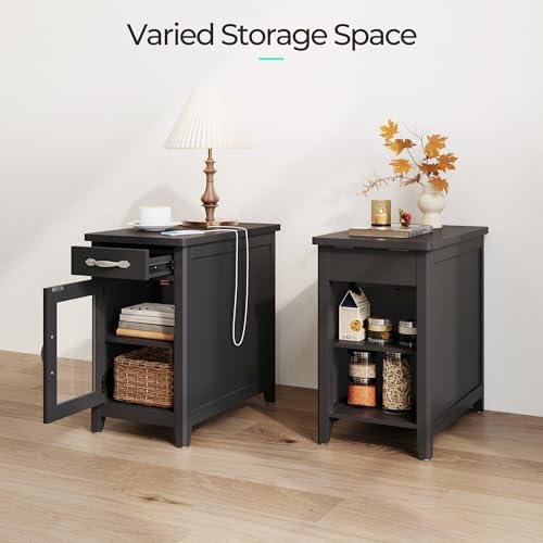 LINSY HOME Living Room Table Sets 4 Piece with TV Stand, Farmhouse TV Stand for 65 Inch TV, Coffee Table with Drawers, Two End Table with Charging Station, Black