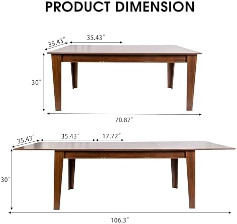 71" to 106" Expandable Dining Table, Modern Large Table for 6-10 People, Space-Saving Extendable Kitchen & Office Table, Brown