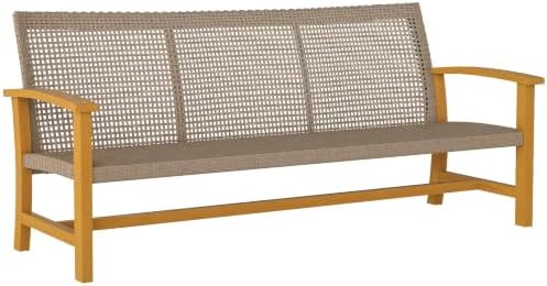 Outsunny Wicker Outdoor Couch 3-Seat Patio Sofa 1000 lbs. Capacity Teak