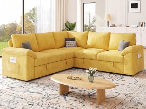 85'' Modular Sectional Sofa with Pull Out Bed, Sleeper Sofa, Yellow