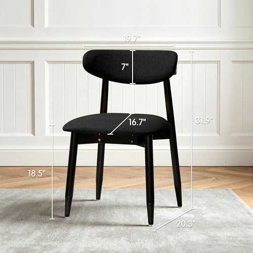 CHUN YI Dining Chairs Set of 4, Upholstered Solid Wood Dining Room Chairs, Mid Century Modern Fabric Kitchen Chairs with Ergonomic Curved Back, Black (Only Chairs)