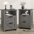 Farmhouse Night Stand Set of 2, Bed Side Table with 2 Drawers and Storage Shelf, Rustic Grey End Table for Bedroom, Living, Entryway, Office, Dorm, Small Spaces, Grey